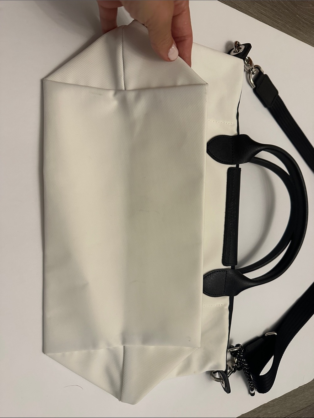 Longchamp Le Pliage Energy White Top Handle Bag with Black Leather Trim - Picture 7 of 8
